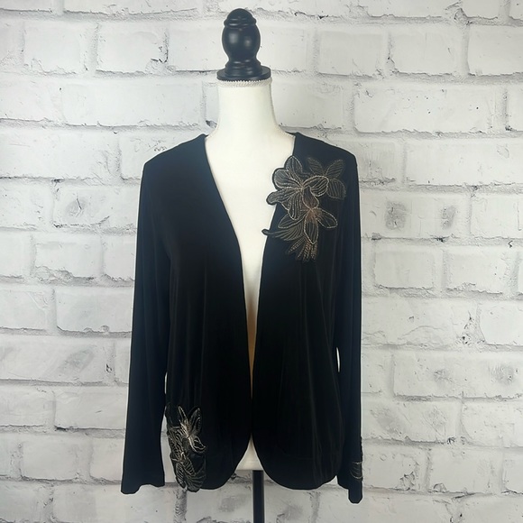 Chico’s Travelers Floral Embroidered Black Blazer - Picture 1 of 10